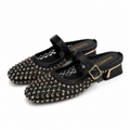 MONTAIGNE™ | Mesh Mule Sandals with Square Toe & Crystal Details