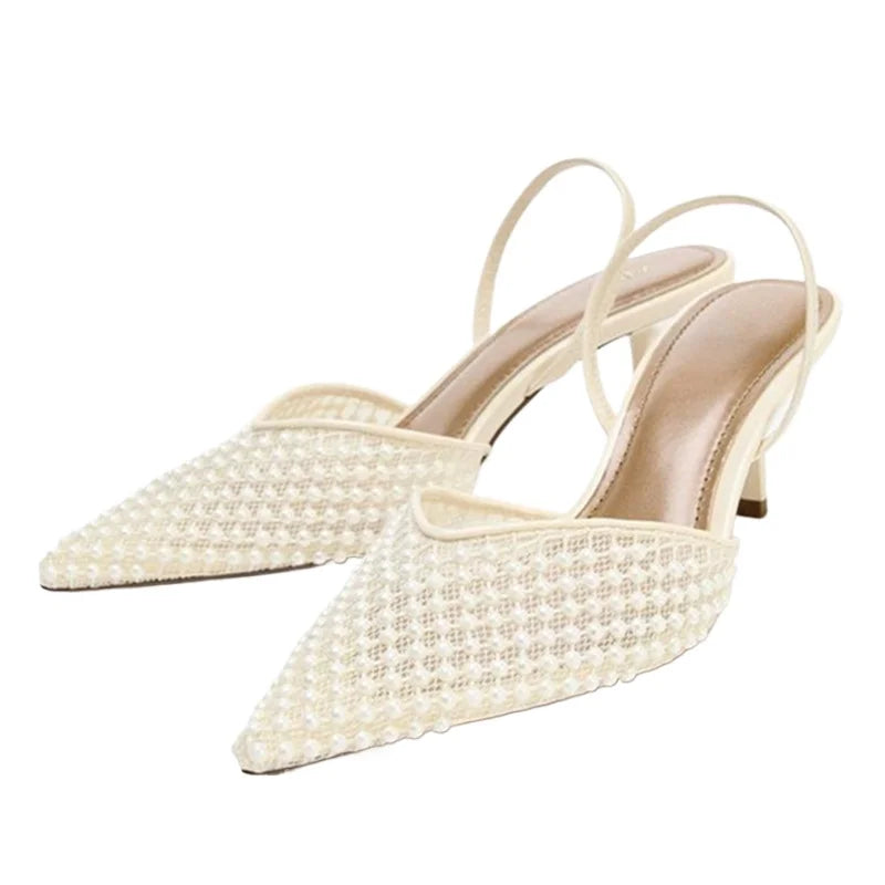 VENTORÉ™ | High Heel Beaded Mesh Sandals