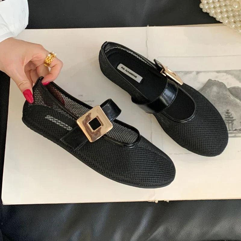 BELCOUR™ | Breathable Mesh Mary Jane Flats with Metal Buckle