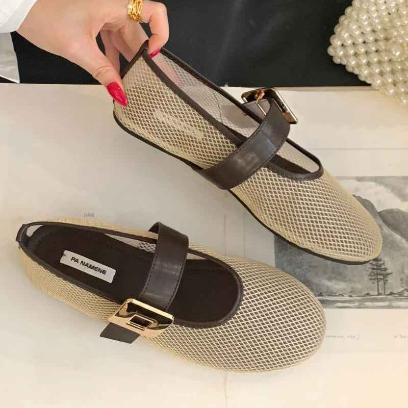 BELCOUR™ | Breathable Mesh Mary Jane Flats with Metal Buckle