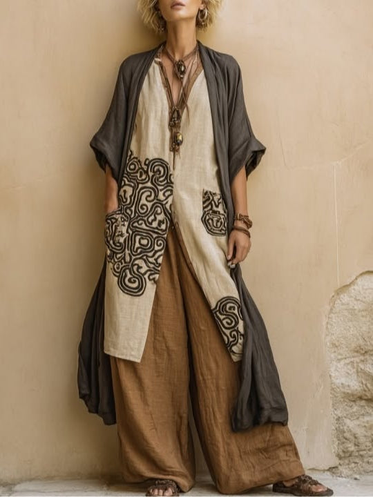 Bohemian Nomadic Dark Grey and Brown Tribal Pattern Three-Piece Set