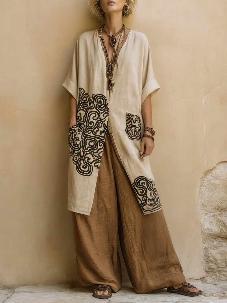 Bohemian Nomadic Dark Grey and Brown Tribal Pattern Three-Piece Set