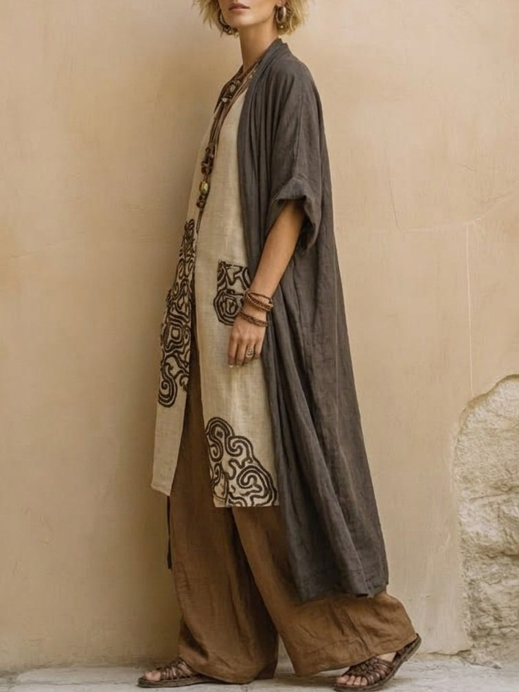 Bohemian Nomadic Dark Grey and Brown Tribal Pattern Three-Piece Set