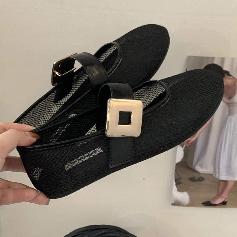 BELCOUR™ | Breathable Mesh Mary Jane Flats with Metal Buckle
