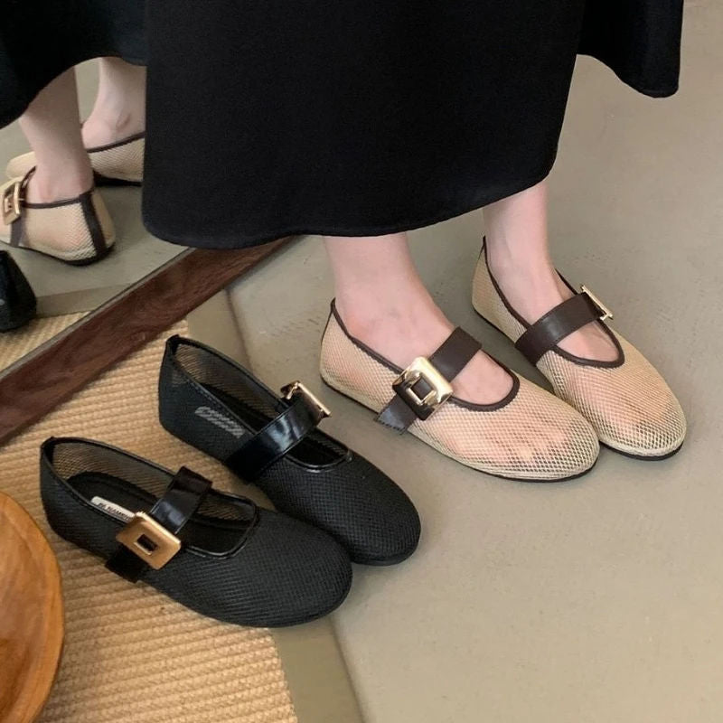 BELCOUR™ | Breathable Mesh Mary Jane Flats with Metal Buckle