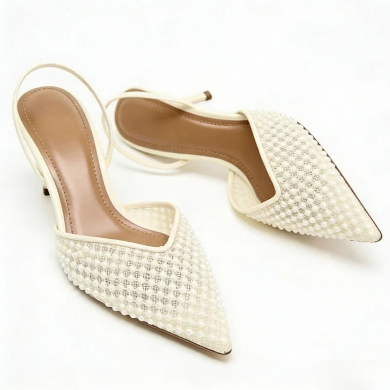 VENTORÉ™ | High Heel Beaded Mesh Sandals