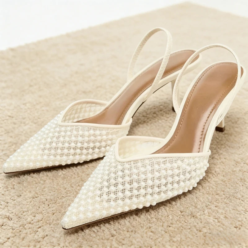 VENTORÉ™ | High Heel Beaded Mesh Sandals
