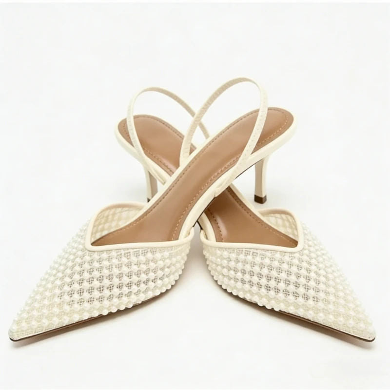 VENTORÉ™ | High Heel Beaded Mesh Sandals