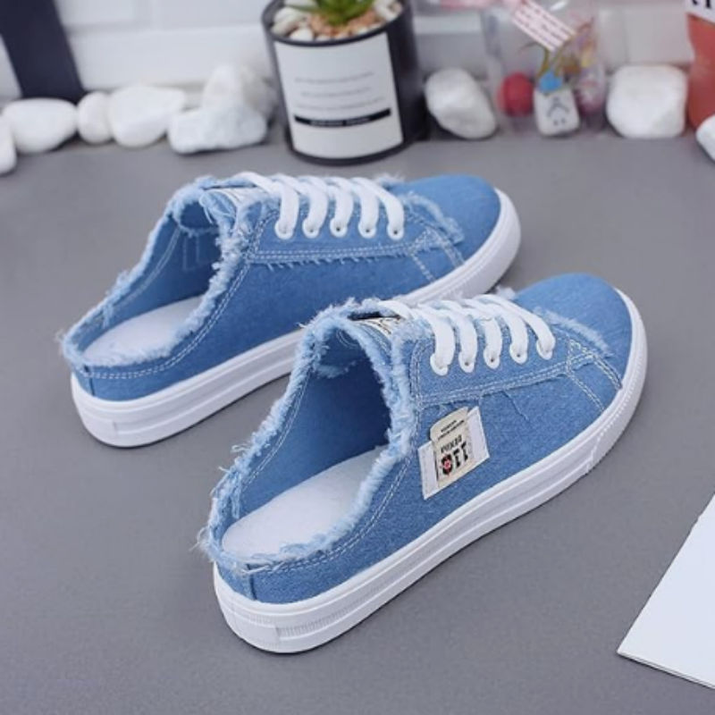 BREEZA™ | Women's Frayed Denim Mule Sneakers