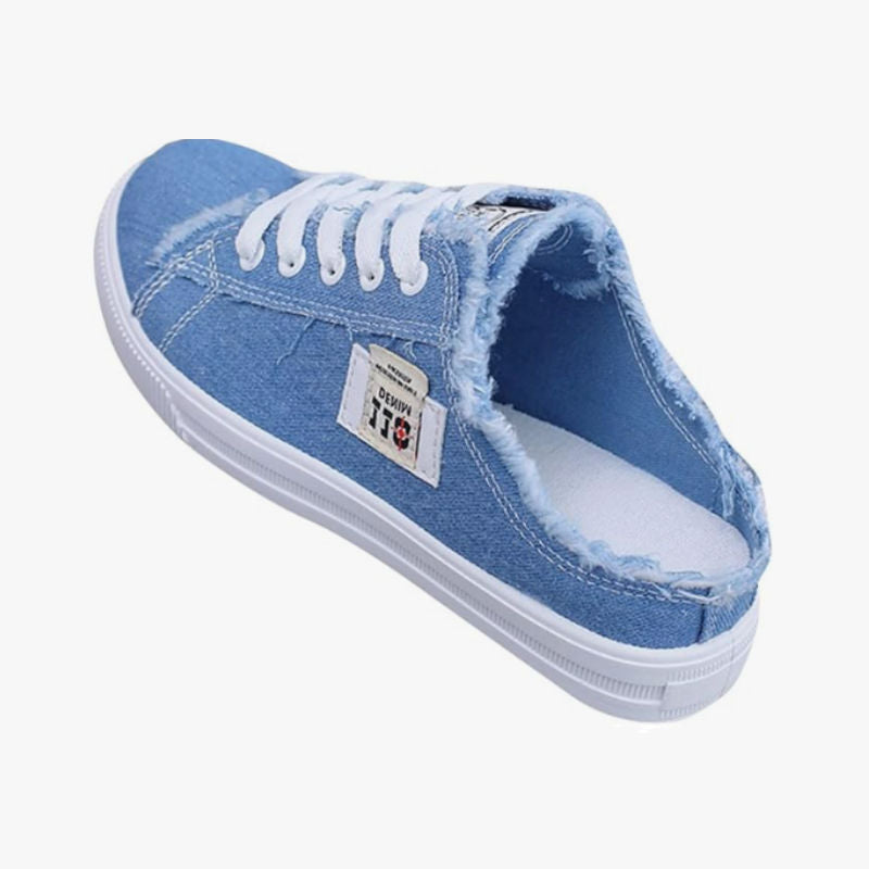 BREEZA™ | Women's Frayed Denim Mule Sneakers