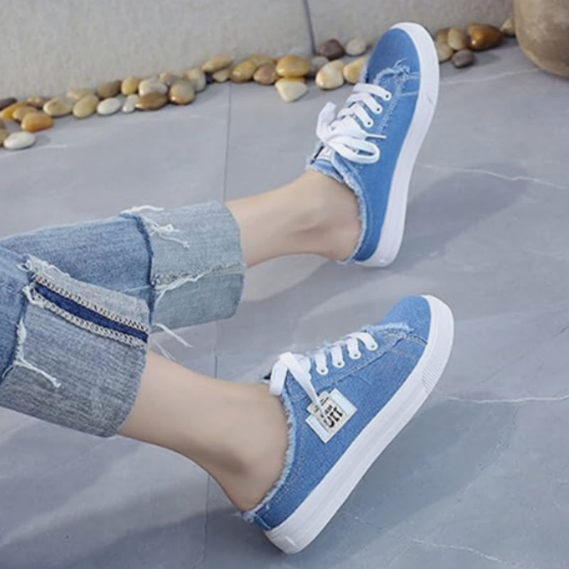 BREEZA™ | Women's Frayed Denim Mule Sneakers