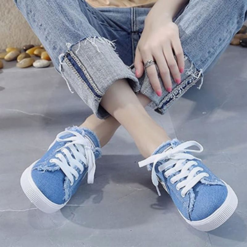 BREEZA™ | Women's Frayed Denim Mule Sneakers