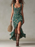 Sara | Bohemian Floral Ruched Maxi Dress with Side Slit