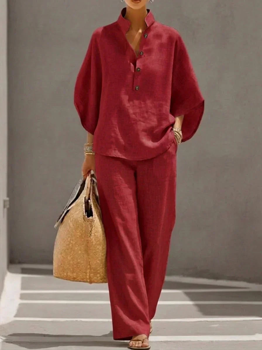 Maribel | Batwing Sleeve Top and Wide-Leg Pants Set