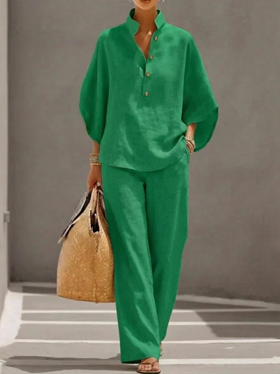 Maribel | Batwing Sleeve Top and Wide-Leg Pants Set